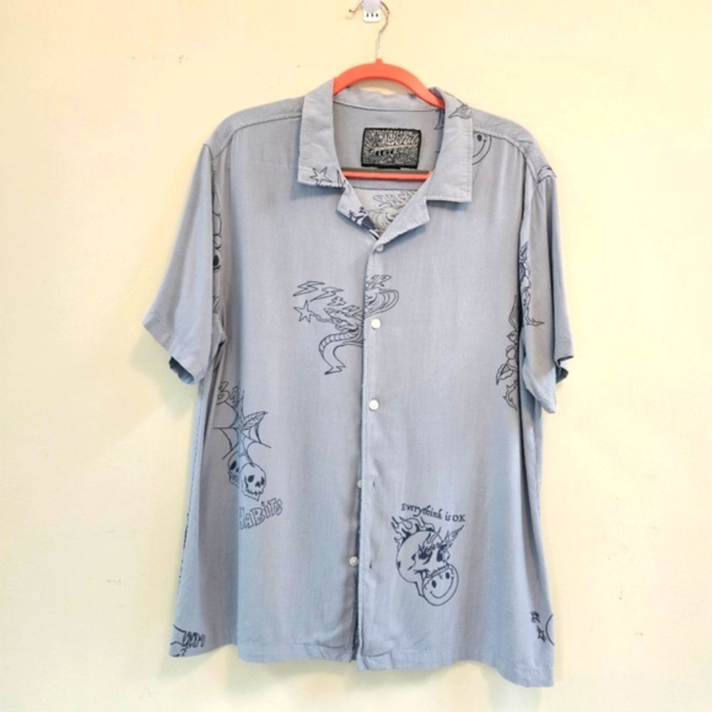 Trademark Brooklyn Cloth Mfg Mens Shirt Sz L Casual Button Down Ed Hardy Style